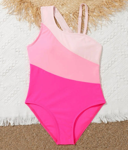 Color Block One Piece Swimsuit - Pink