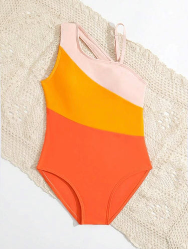 Color Block One Piece Swimsuit - Orange