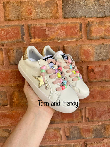 Gold Star Beads Laces Star Sneakers