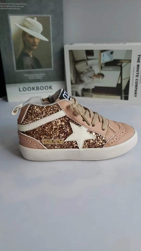 Mid Top RoseGold Glitter  Star Sneakers