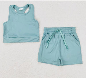 Sage Crop and Shorts Set