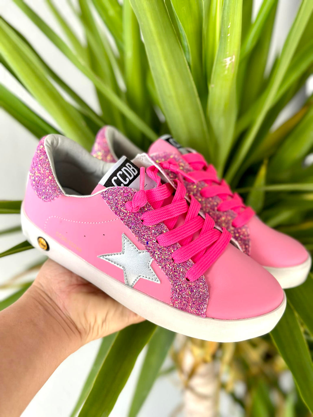 New Hot Pink With Silver Star Sneakers