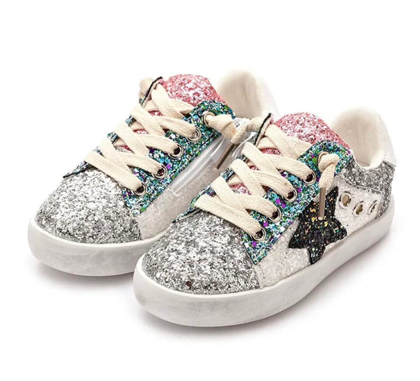Pink Teal White glitter With black STar