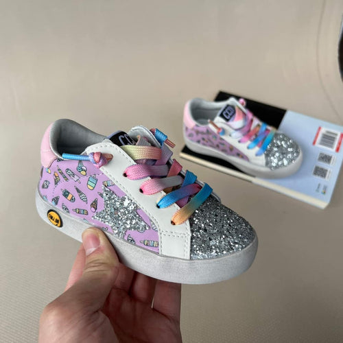 Purple Ice Cream Print Star Sneakers