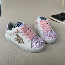 Load image into Gallery viewer, Gold Glitter Star Pink Glitter Accent and Lace
