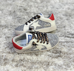 Silver Glitter White STar Red Heel Sneakers