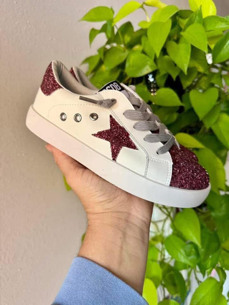 Burgundy Glitter Star Sneakers