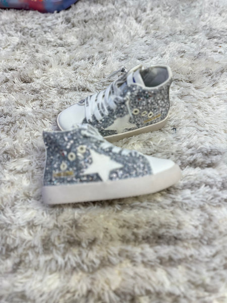 Hi Top Silver Glitter White STar Sneakers (8t only)