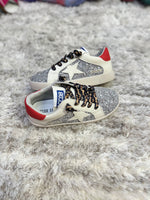 Silver Glitter White STar Red Heel Sneakers