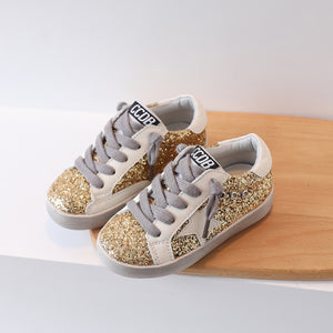 Gold Glitter With White Star Sneakers