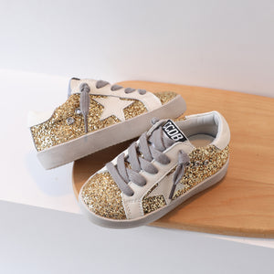 Gold Glitter With White Star Sneakers