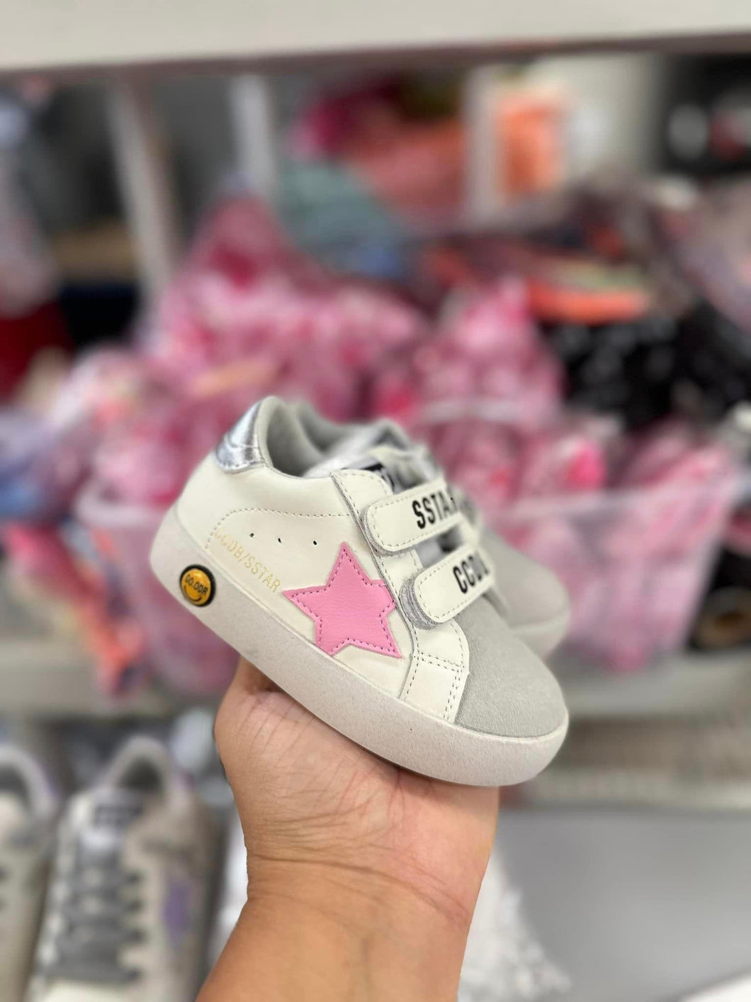 Pink Star Silver Heel Velcro Sneakers