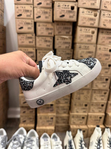 White with Black Glitter Star Sneakers