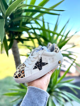 Load image into Gallery viewer, Black Glitter Star with Cheetah Accent Sneakers