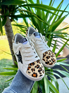 Black Glitter Star with Cheetah Accent Sneakers