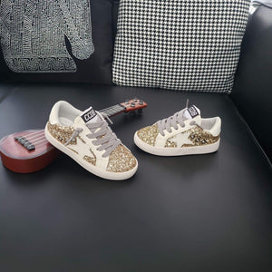 Gold Glitter With White Star Sneakers