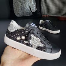 Load image into Gallery viewer, Black Glitter Silver Star Sneakers