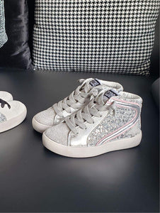 Silver and Pink Hi Top Star Sneakers